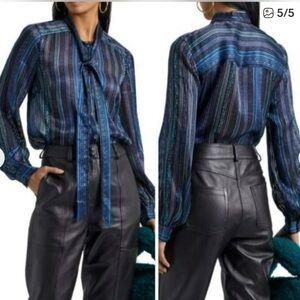 NWT Veronica Beard Navy Striped Blouse 
Size 10
Semi-sheer
57% Viscose 43% Silk